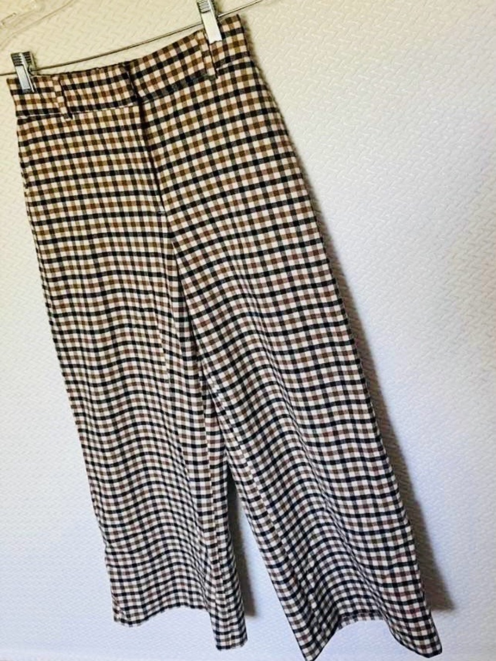 Matteson Brown Gingham Plaid Wide Leg Cropped Pants Women 2 High Waist